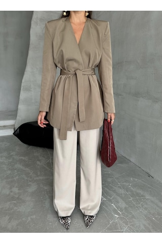Haki Elegant Kuşaklı Ceket Haki