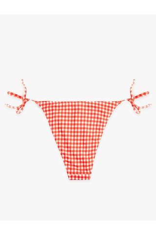 Koton Koton X Sibil Çetinkaya - Yanları İpli Pötikareli Üçgen Bikini Altı Kırmızı Ekose 6sak00229mm