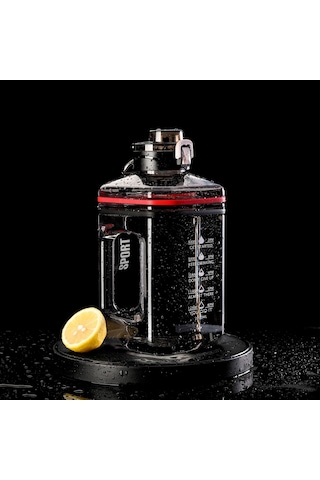 Hfambition 2.2 Litre Geniş Ağızlı Taşınabilir Spor Su Matarası - Dayanıklı Ve Pratik Tasarım, Siyah Renk, 60 C'ye Kadar Kullanım Siyah