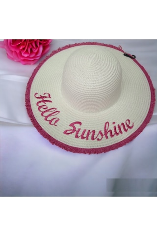 Kadın Hasır Plaj Şapkası Natural Beige Sute Bucket Hat Plaj Havuz Bej