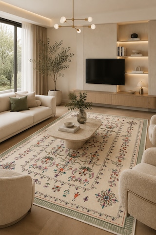 Floral Elegance Desen Baskılı Kaymaz Yıkanabilir Salon Oturma Odası Mutfak Balkon Halısı Yolluk Çok Renkli