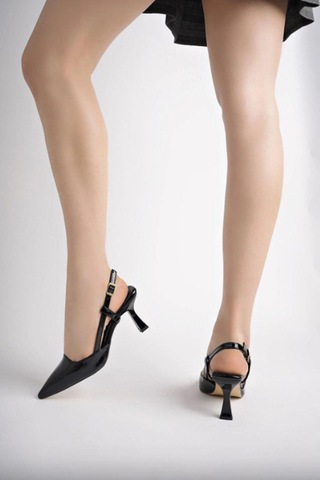 Aymood St-002 Siyah Rugan Günlük 7 Cm Topuklu Ayakkabı Siyah