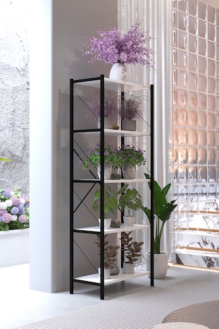 Lavanta 5 Katlı Metal Çiçeklik Saksılık Standı 150 Cm Dekoratif Bitki Rafı Balkon Salon Bahçe Çiçek Standı Beyaz