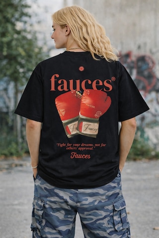 Fauces Baskılı Oversize Kalın Kumaş Bol Kalıp Unisex T-shirt Siyah