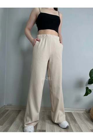 Hazel Kadın Taş Yüksek Bel Lastikli Bol Paça Pantolon-taş Taş