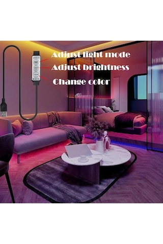 Novahub Usb 5v Rgb Led Şerit, Bluetooth Kontrolü, Esnek Led Lamba Bant, Rgb Tv Arka Işık, Masaüstü Dekorasyon Işıkları, 56897446 Siyah