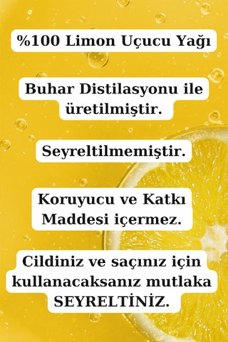 Limon Yağı 10 Ml - %100 Seyreltilmemiş, Doğal Uçucu Yağı 20 ML