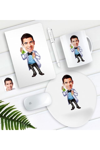 Kişiye Özel Bay Kimya Mühendisi Karikatürlü Defter Kalem Kupa Mou