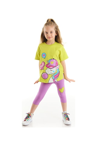Denokids Cool Unicorn Kız Tayt Takım Çok Renkli