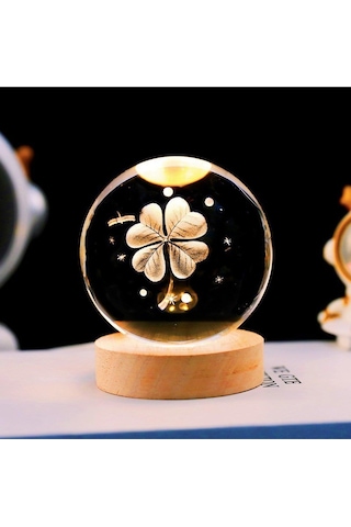 Ahşap Stand'lı Yonca Temalı Cam Küre-1556 Çok Renkli