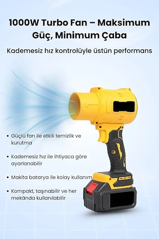 Go İthalat 21v Kablosuz Hava Üfleyici 32.000rpm Turbo Fan, 12.000mah Batarya, Bahçe &amp Amp Araç