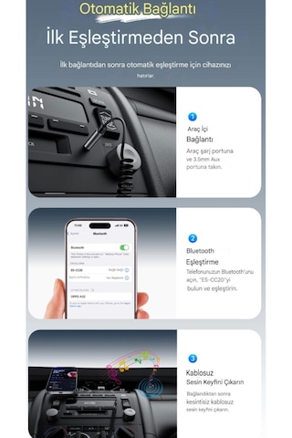 Cc20 Bluetooth 5.3 Araç Kiti+35w Pd Hızlı Araç Şarjı 3.5mm Aux