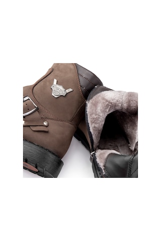 Ducavelli Rock Hakiki Deri Erkek Bağcıksız Kürklü Postal Bot, Harley Bot Kahve Nubuk