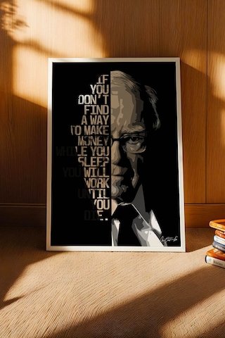 Warren Buffett Motivasyon Tablosu - Finansal Özgürlük Serisi Çerçeveli Ofis Duvar Dekoru Beyaz