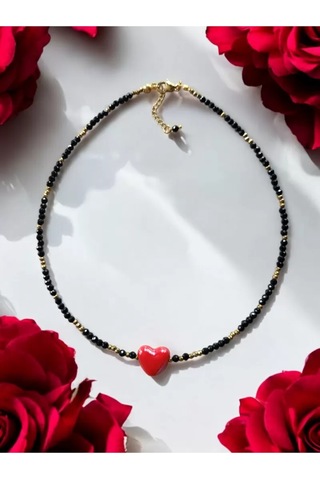 Spinel Ve Hematit Taşı Kalp Kolye Çok renkli