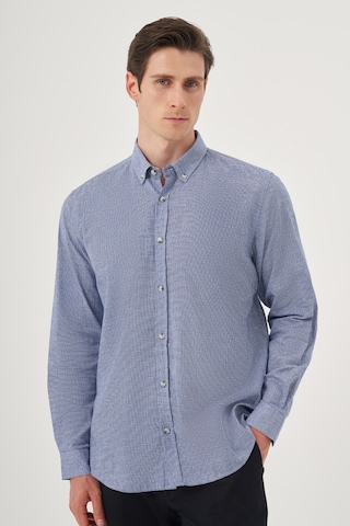 Morven Erkek Mavi Keten Trend Desenli Regular Fit Düğmeli Yaka Gömlek 25ys004027300 Mavi Mavi