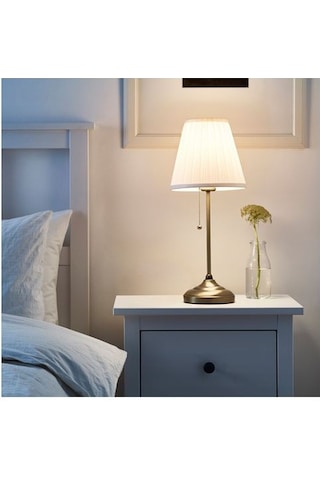 Abajur Beyaz-Pirinç Rengi Masa Lambası 55 CM 75 W Altın
