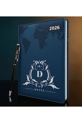 Bk Gift Kişiye Özel İsimli Termo Sert Kapak 2026 Lacivert Ajanda & Kalem -8, Öğretmenler Günü Hediyesi, Yeni İş Hediyesi 35326 Bk Gift Renkli