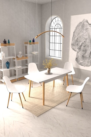 Vilinze Eames Sandalye Avanos Ahşap Mdf Açılır Mutfak Masası Takımı - 70x120+30 Cmtk-avanos-70120ak-nb-eames-nb Beyaz