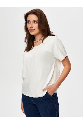 Yuvarlak Yaka Düşük Kollu T-shirt B00003-1 B00003-173 Ekru