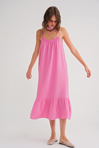 4740 Kadın Askılı Müslin Midi Elbise Pembe Pembe