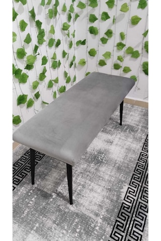 Özcan Metal Siyah Metal Ayaklı Metal Kasalı Bench Mutfak Salon Antre Yatak Odası Balkon Puf Bank Gri