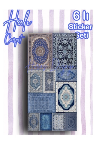 Hiras Dizayn Mavi Halı Ve Kilim Desenli Sticker Seti 6 Sayfa Çok Renkli