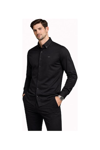 Classics Men Cafes Uzun Kol Slim Fit Erkek Oxford Gömlek - 7577 Siyah