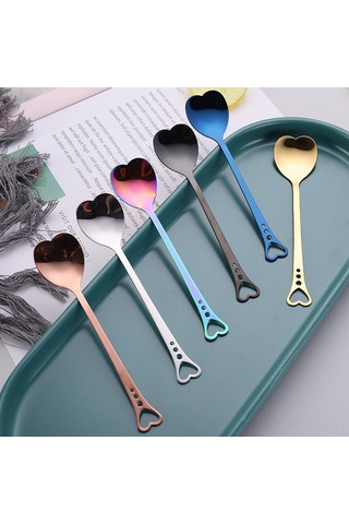 Kosona Altın Kalp Desenli Paslanmaz Çelik Kahve Kaşığı - Ev Kullanıma Uygun, Dayanıklı Karıştırma Aleti Altın