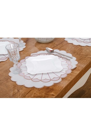Finezza Mila Nakışlı Keten Efekt Kumaş Krem Pembe A.Servis 34x45 cm 4 Ad-1393 Krem