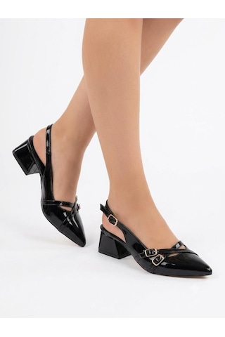 Asmi Shoes Kadın Jela Siyah Rugan 4 Cm Kısa Topuklu Tokalı Ayakkabı