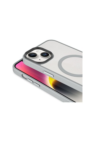 Techaks Apple Uyumlu iPhone 14 Plus Kılıf Mat Arka Yüzey Wireless Şarj Özellikli Tchs Flet M-safe Kapak - Gri Gri