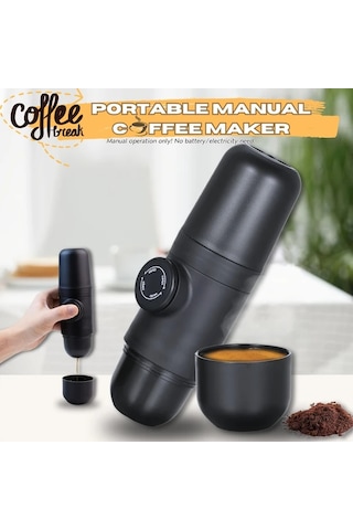 Honeybeeshop Manuel Espresso Makinesi Elektriksiz Taşınabilir Kamp Seyahat İçin Siyah Siyah