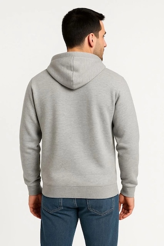 Erkek Üç İplik Kapüşonlu Tam Fermuarlı Kanguru Çepli Sweatshirt Hoodie - Gri Gri