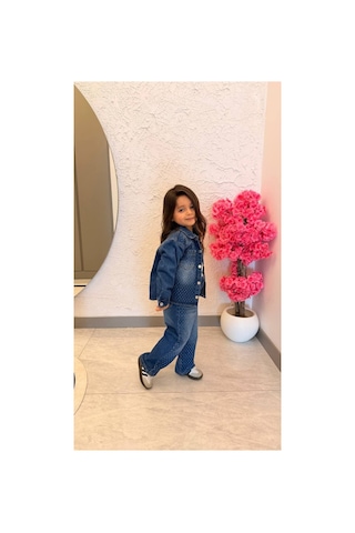 Poala Kids Taşlı Kot Takım İndigo