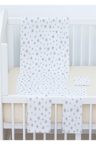 More Home Müslin Bezi Set 5 Parça % 100 Pamuklu Yıldızlı Gri - Beyaz