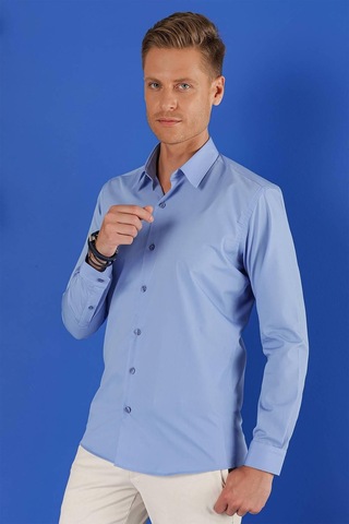 Efor Gk 683 Slim Fit Koyu Mavi Klasik Gömlek Koyu Mavi
