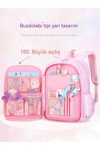 Aubyhe Kız Çocukları İçin Büyük Boylu Mavi Buzdolabı Desenli Sırt Çantası - Tekli Paket Diğer