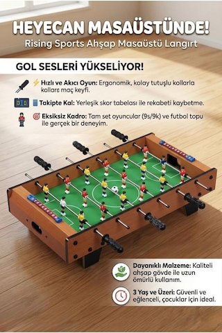 Ahşap 2 Kişilik Masaüstü Langırt 6 Kollu 2 Toplu 51cm Skor Tabelalı Eğlenceli Futbol Oyunu