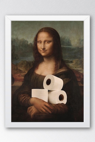 Tuvalet Kağıdı Tutan Mona Lisa Çerçeveli Tablo - Wc Tuvalet İçin Tablo