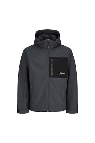 Jack & Jones Erkek Fermuarli Kapüsonlu Softshell Mont - Lupo - 12298689 Asphalt