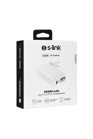 S-Link G225 20000 mAh 5 W Lightning + Type-C Kablolu Powerbank Beyaz