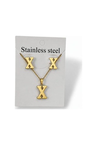 Lunarie X Harfi 14k Gold Çelik Harf Kolye Küpe Takı Seti Altın