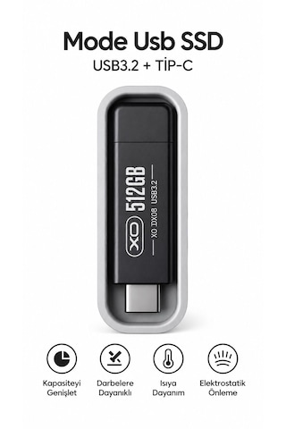 512 Gb Katı Hal Usb Bellek Usb 3.2 + Type-c Çift Girişli Taşınabilir Flash Bellek Telefonda Bilgisayara Aktarma Yüksek Hızlı Dayanıklı Ve Çok Korumalı Ssd Korumalı Darbeye Dayanıklı Anti Manyetik 1 Adet