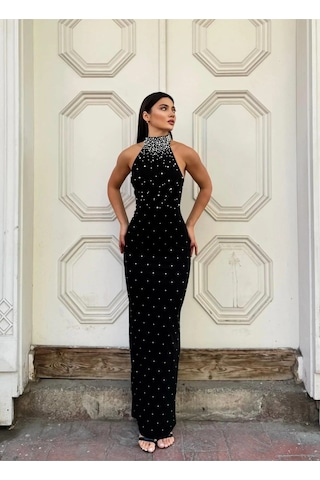 Angbutik Kadın İnce İşçilik Krep Balıkçı Yaka Uzun Kol Elbise Bordo