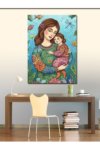Kanvas Tablo Anne Ve Kız Figürü 70cmx100cm