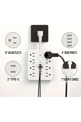 Padalink Ev Ve Ofis İçin 14 Fonksiyonlu Güç Prizi - 8 Soket, 4 Usb Ve 2 Type-c Pd Hızlı Şarj - Abd Standardı 1.5m Beyaz