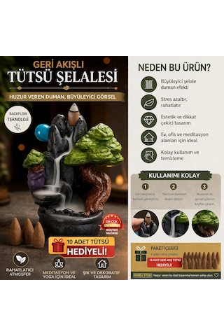 Dekoratif Geri Akışlı Tütsü Şelalesi Backflow Tütsülük Duman Efektli