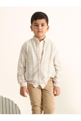 Nanica Kids Erkek Çocuk Çizgili Örme Ceket-15727 Bej
