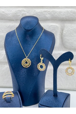 Üç Renkli Dorika Model Kadın Gümüş Set Takımı Gümüş